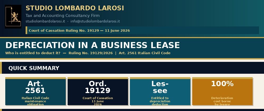 Depreciation in a Business Lease: Who Has the Right to Deduct It? The Court of Cassation Rules